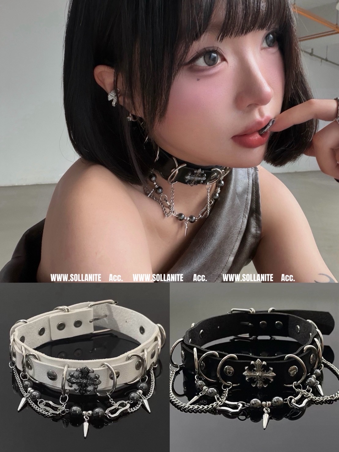 重工卯釘choker 流蘇皮革項圈 2colors