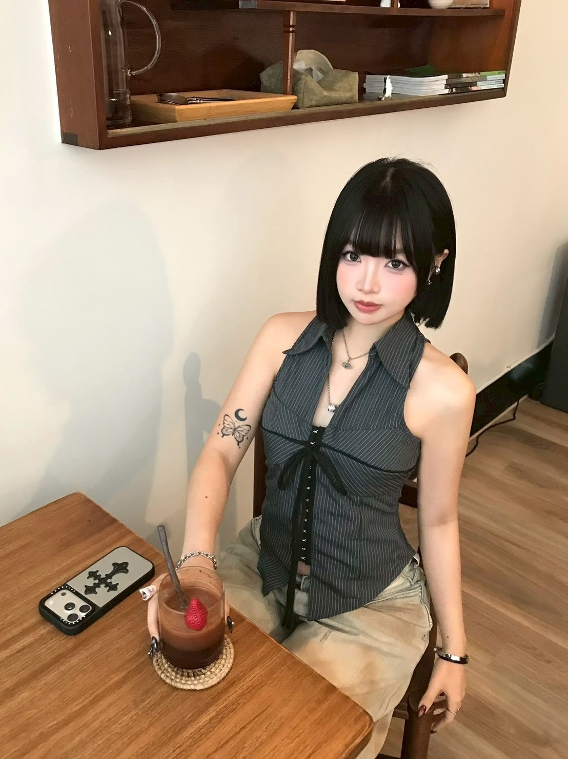 古早辣味 翻領條紋 收腰襯衫背心