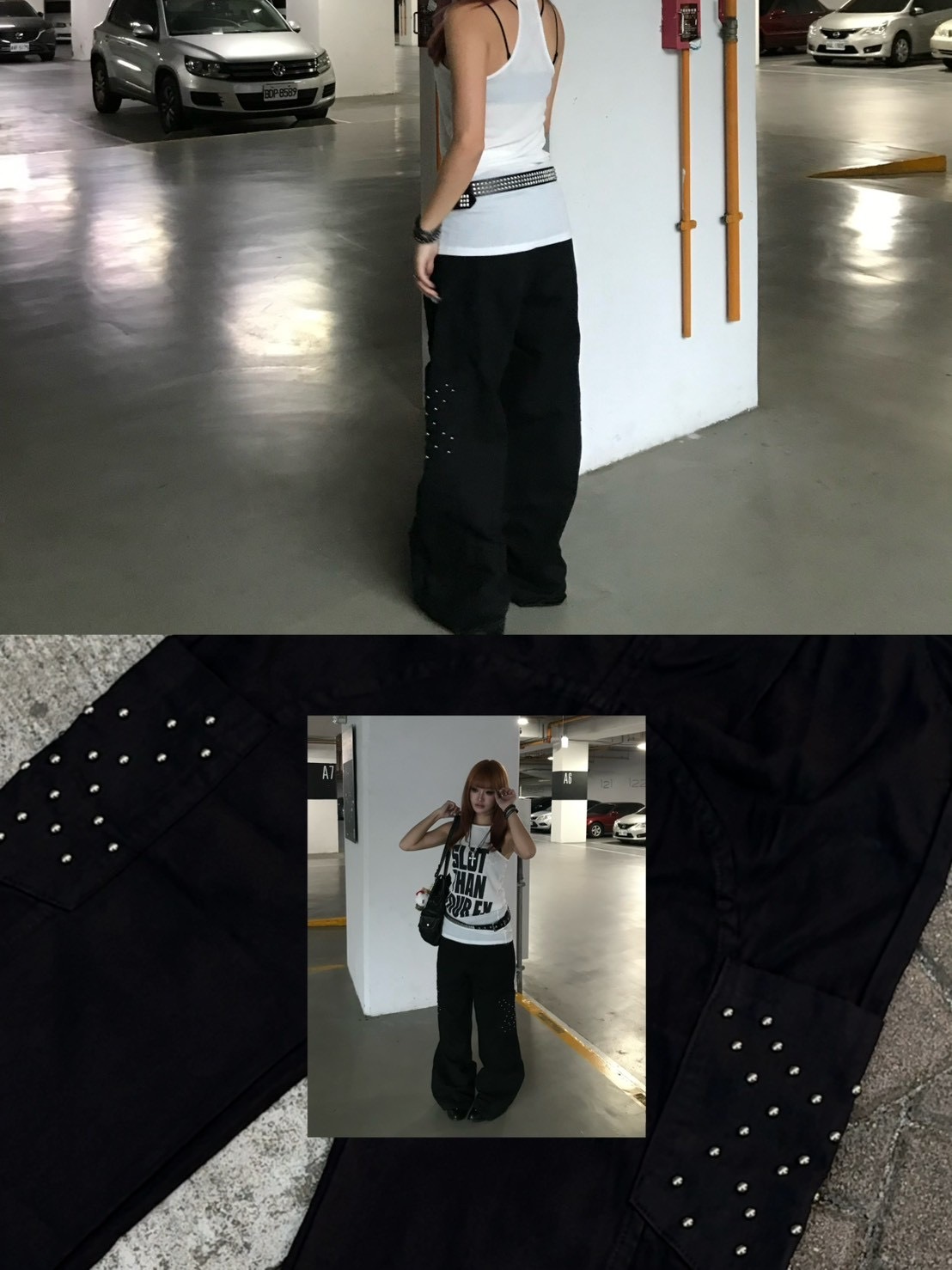 辣妹出街 鉚釘大口袋工裝褲