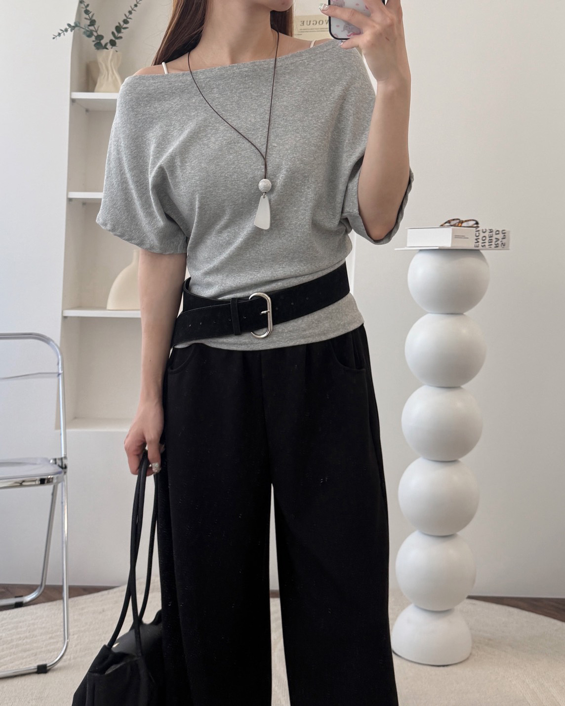 法朵Fado shop｜縮腰一字領棉T(附項鍊) 0215078 四色