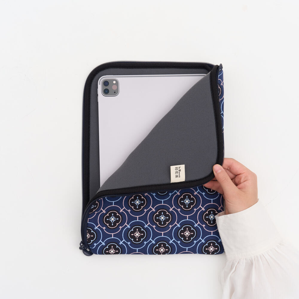11吋 iPad收納包/玻璃海棠3號/典雅藍