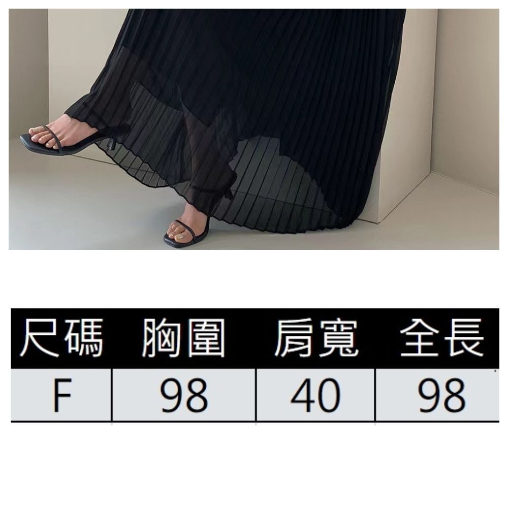 【ASister 小姊姊】AS0582#洋裝☆*無袖圓領褶皺*修身顯瘦氣質百褶雪紡長版連身裙(黑色_F)