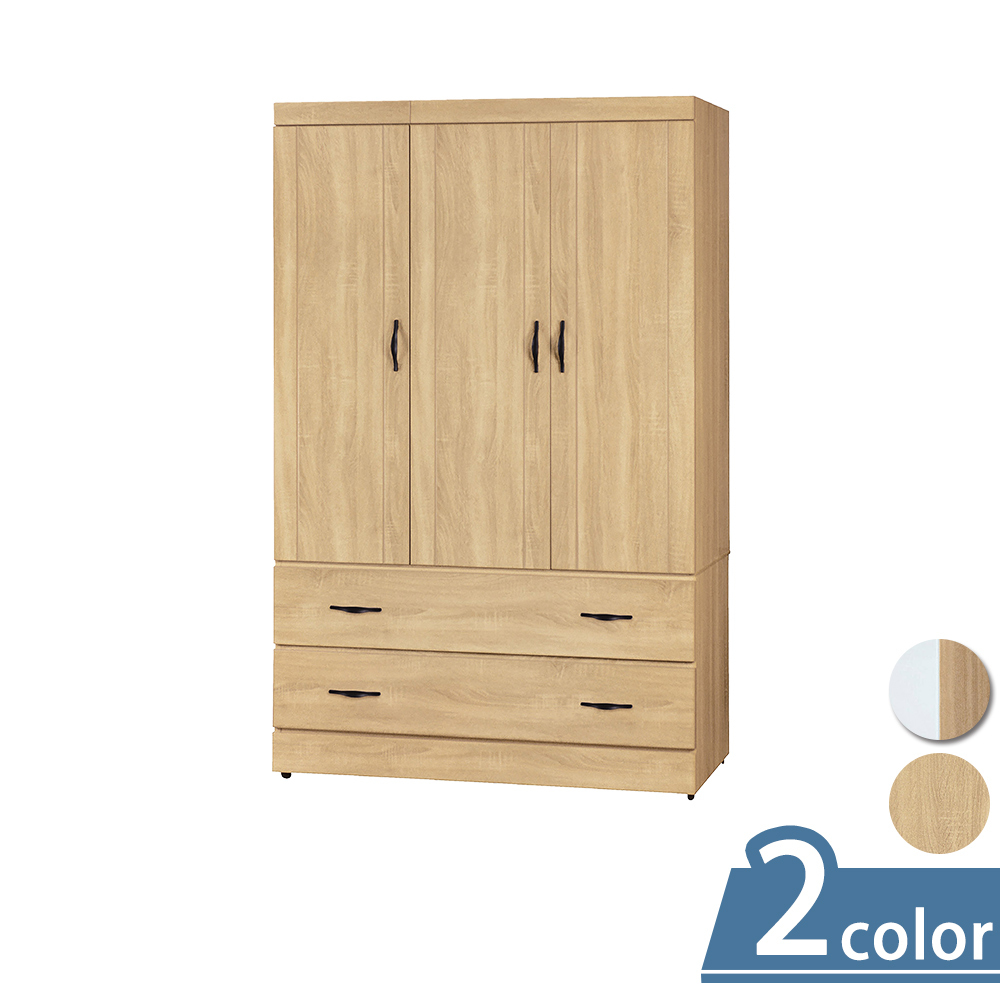 柏蒂家居-亞當斯3.8尺三門二抽衣櫃/衣櫥(兩色可選)