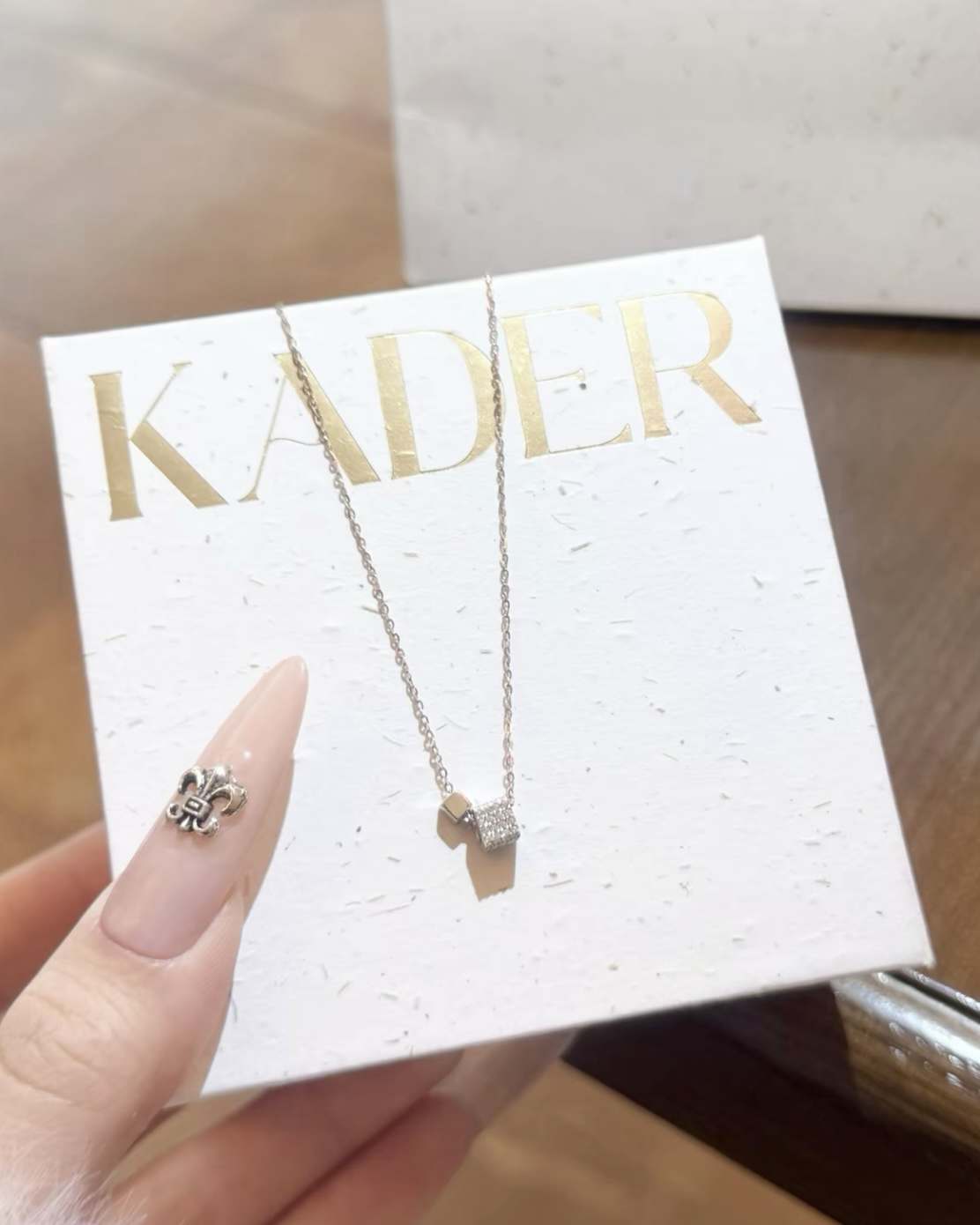 KADER 銀色 小方糖 鑲鑽 方塊 925銀 可調節 項鍊