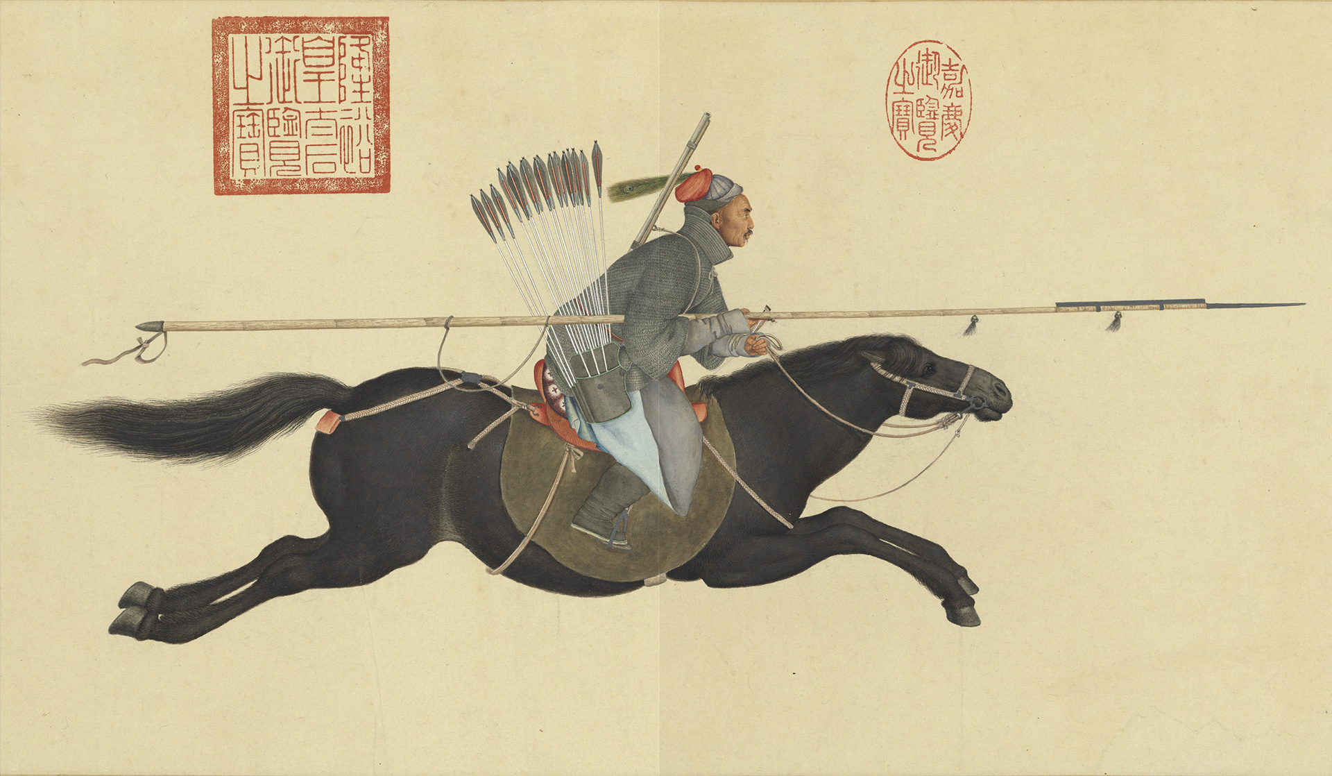 阿玉錫持矛蕩寇圖 Ayusi Sweeping Bandits with a Lance 阿玉錫持矛蕩寇図巻