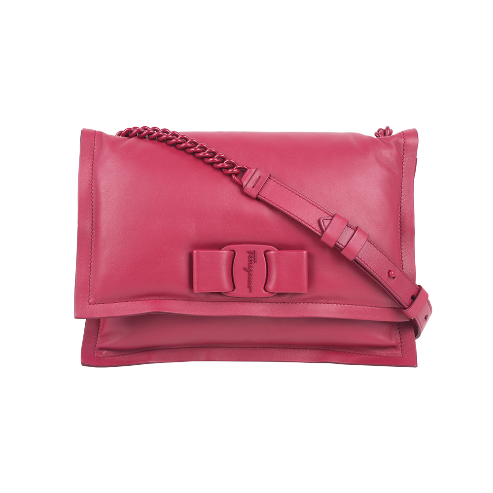 【Salvatore Ferragamo】 Viva Bow 蝴蝶結造型小號枕頭包/肩背包(紫紅色)