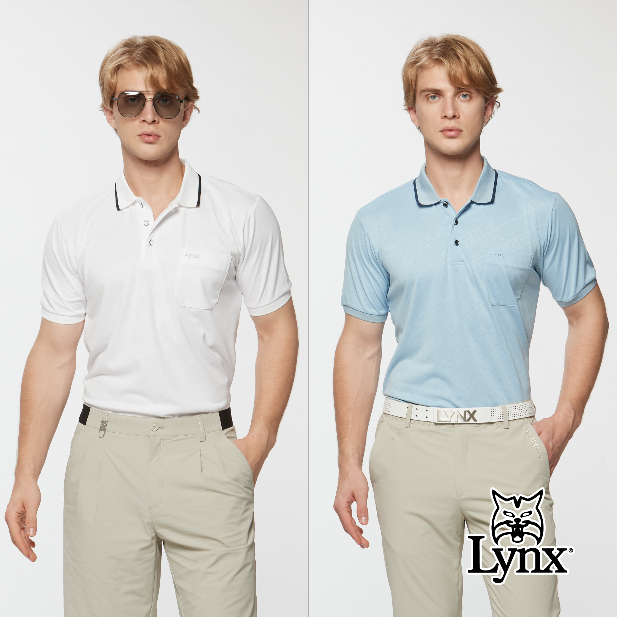 男款吸濕排汗精美Lynx字樣緹花設計胸袋造型短袖POLO衫