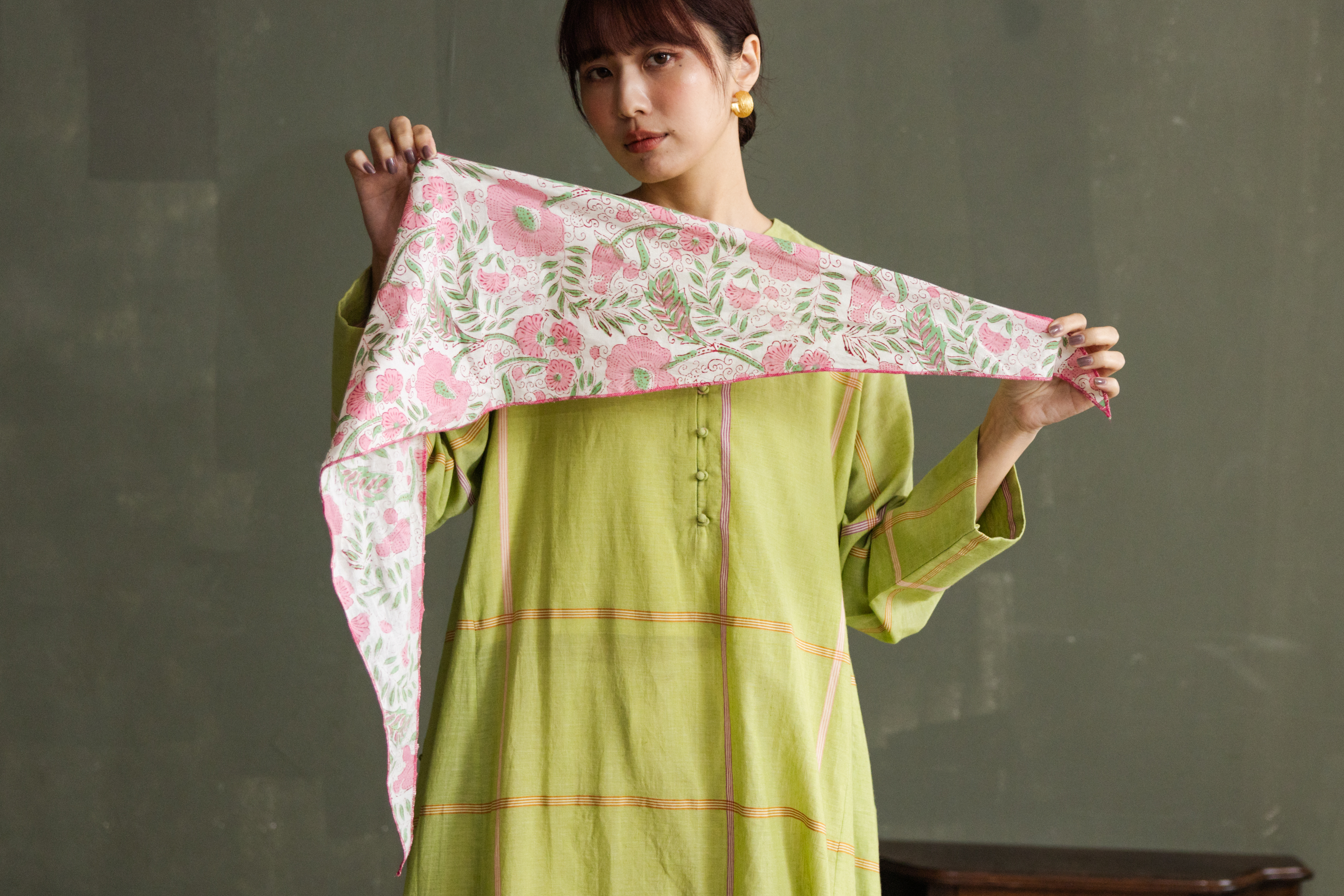 木刻蓋印長領巾_春粉