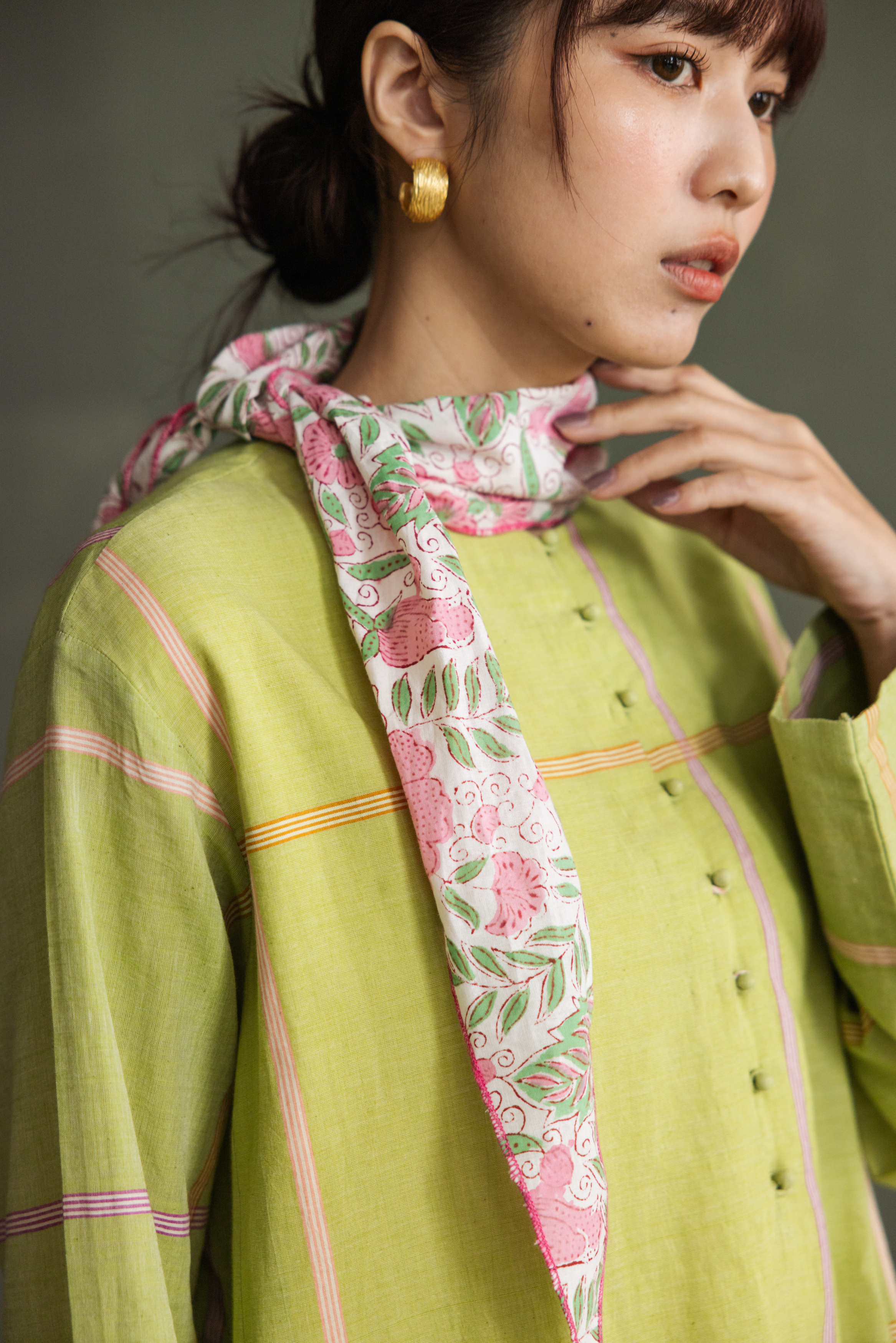 木刻蓋印長領巾_春粉