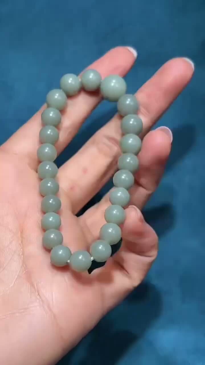 和田玉碧玉圓珠手串 (7.5-11mm直徑),天然和田玉軟玉