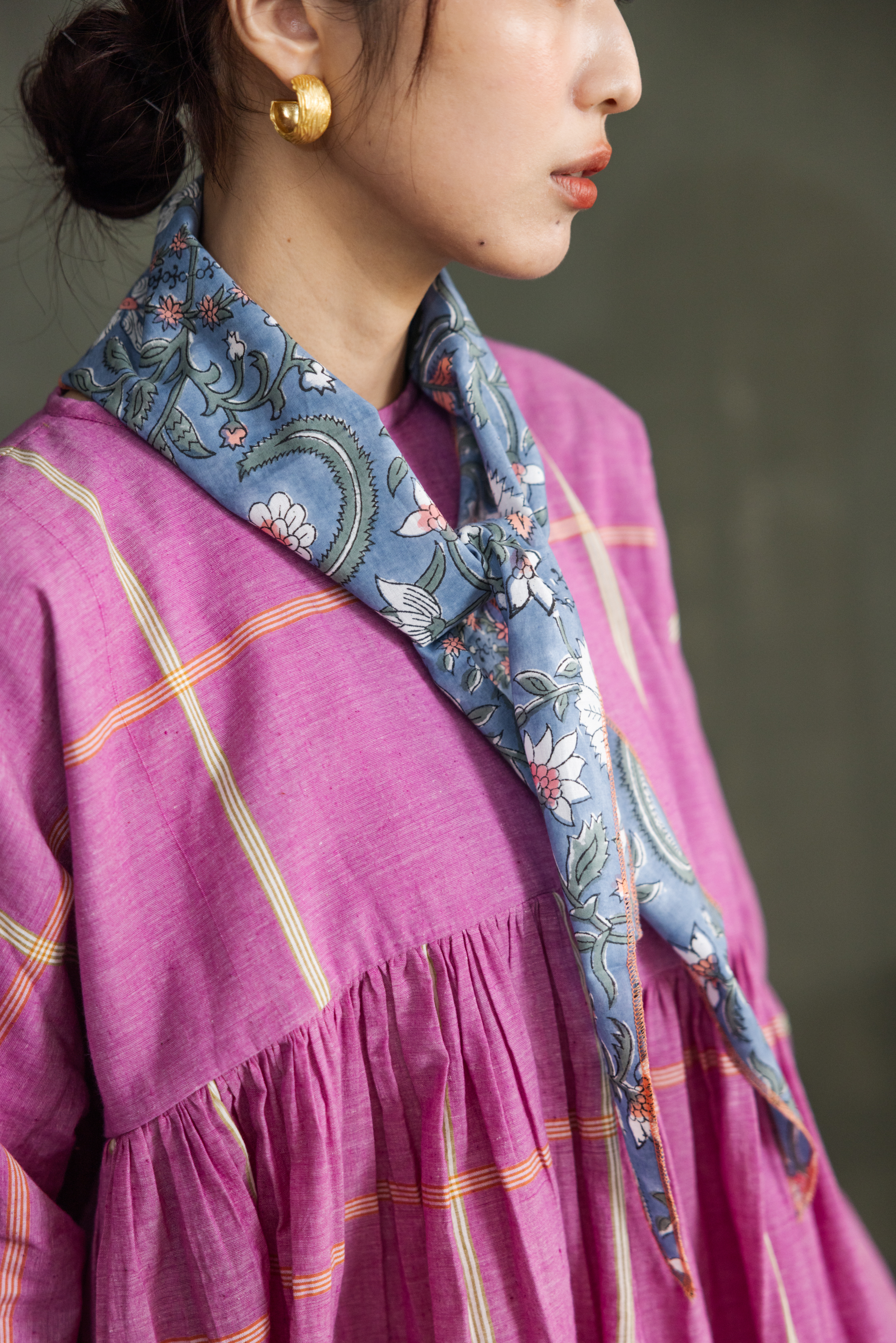 木刻蓋印長領巾_水藍