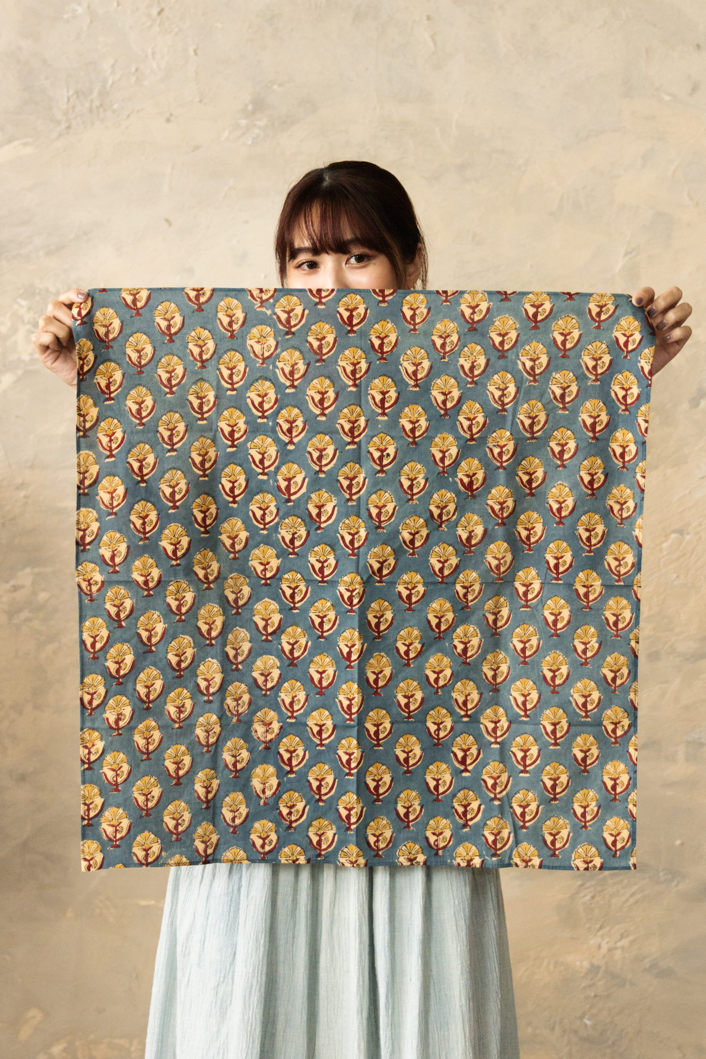 木刻蓋印大方巾_小藍