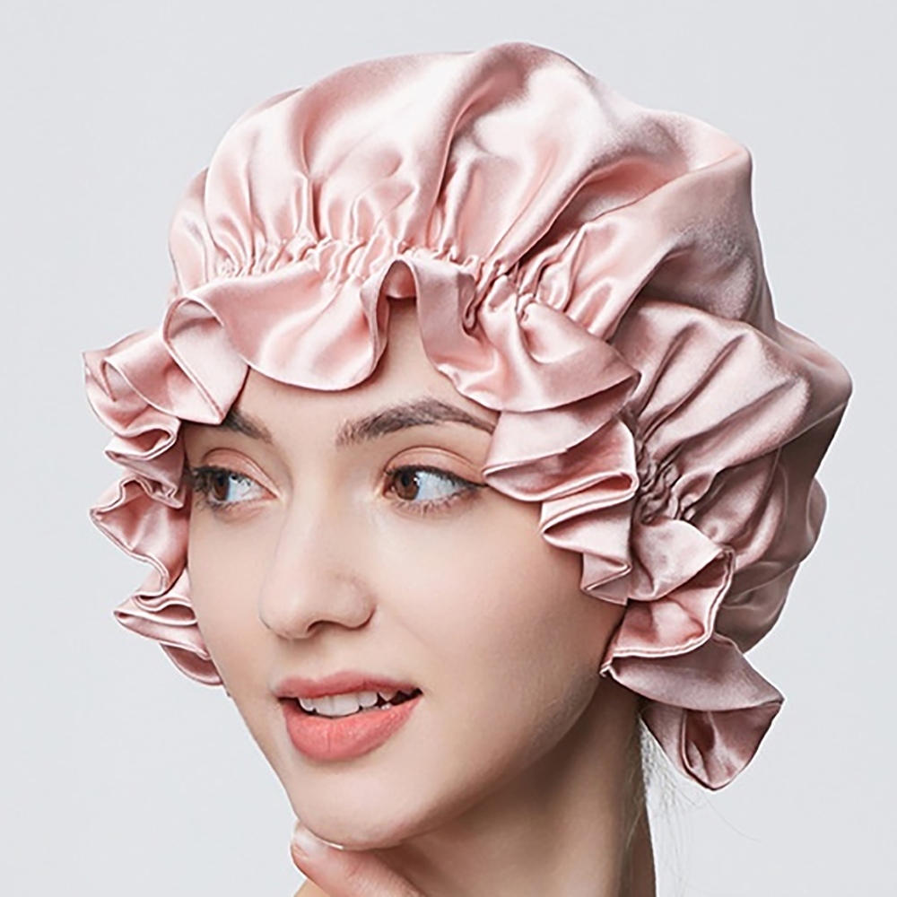 浴帽 真絲浴帽 桑蠶絲浴帽 19姆米真絲帽 睡帽 居家浴帽 防毛躁 護髮帽 女生飾品 髮飾 木耳邊浴帽 送女友 326
