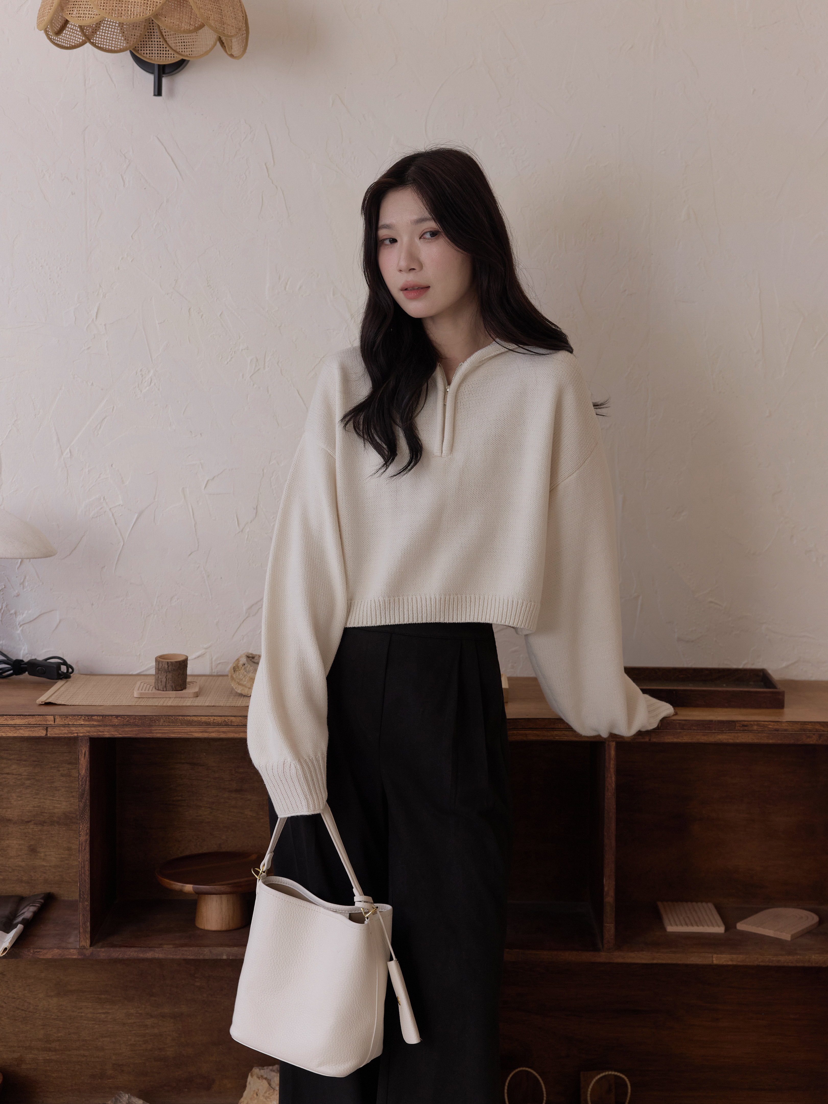 柔霧半拉鍊短版針織