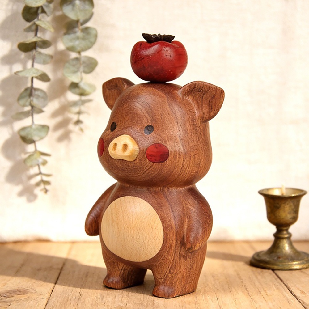 擺件 裝飾品 豬柿如意 小豬擺件 桌面擺飾 雕刻擺件 客廳裝飾 家居擺件 木雕擺件 可愛小物 療癒小物 工藝品 321