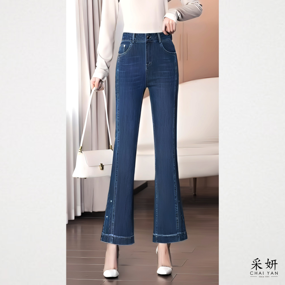 愛心水鑽微喇牛仔褲