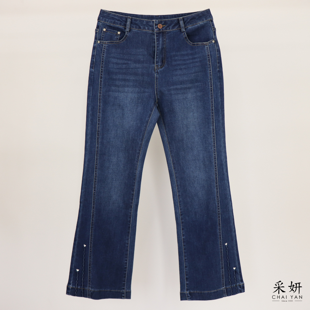 愛心水鑽微喇牛仔褲