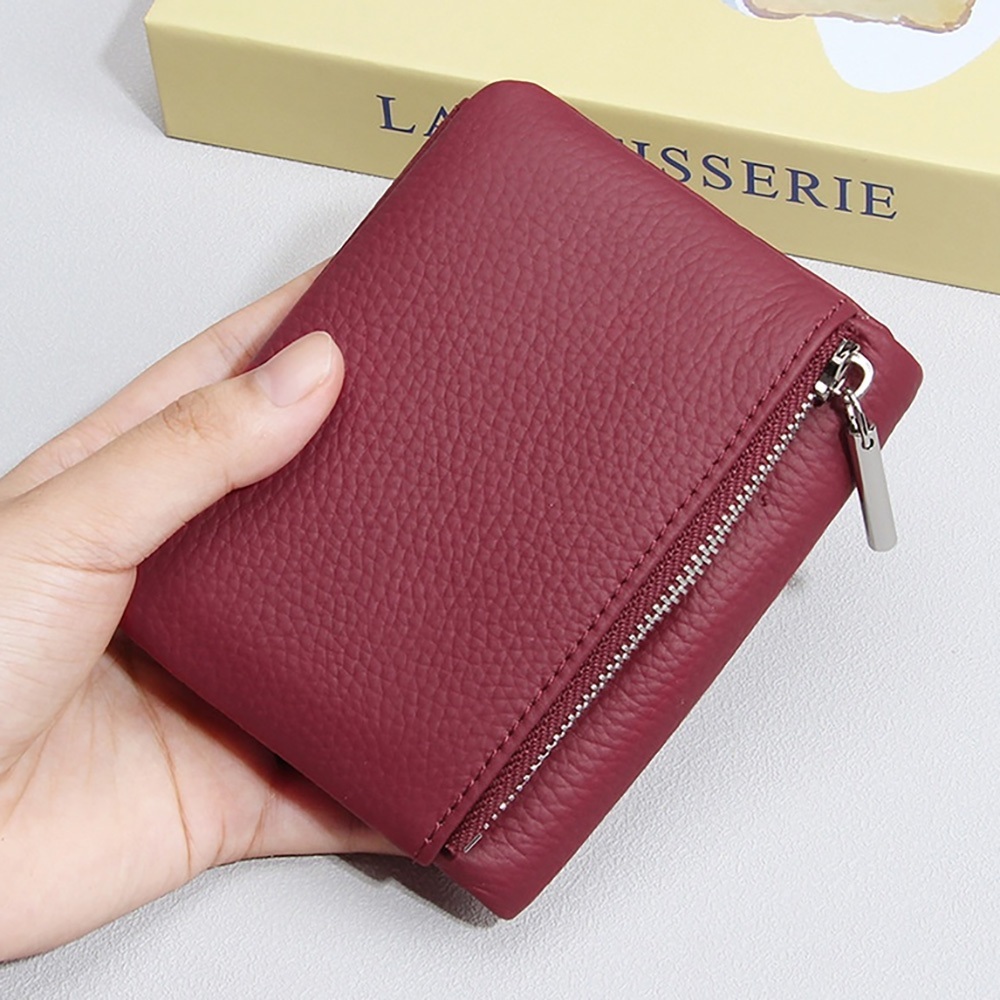 錢包 牛皮錢包 真皮錢包 紅色錢包 短夾 短款皮包 零錢包 女生錢包 皮夾 二折錢包 對折錢包 禮物 拉鍊錢包 210