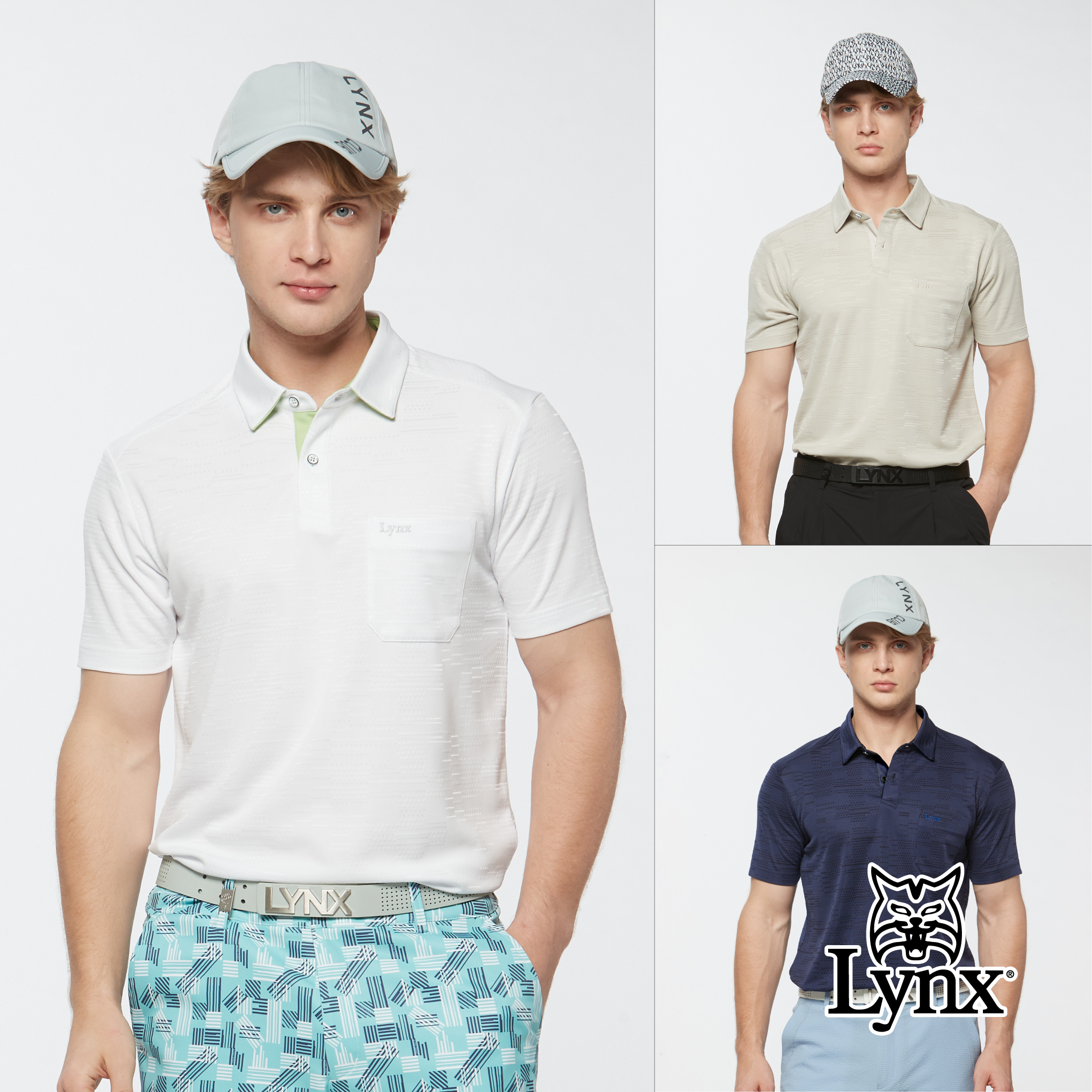 男款吸濕排汗雙面緹花網眼布料胸袋設計短袖半開襟POLO衫