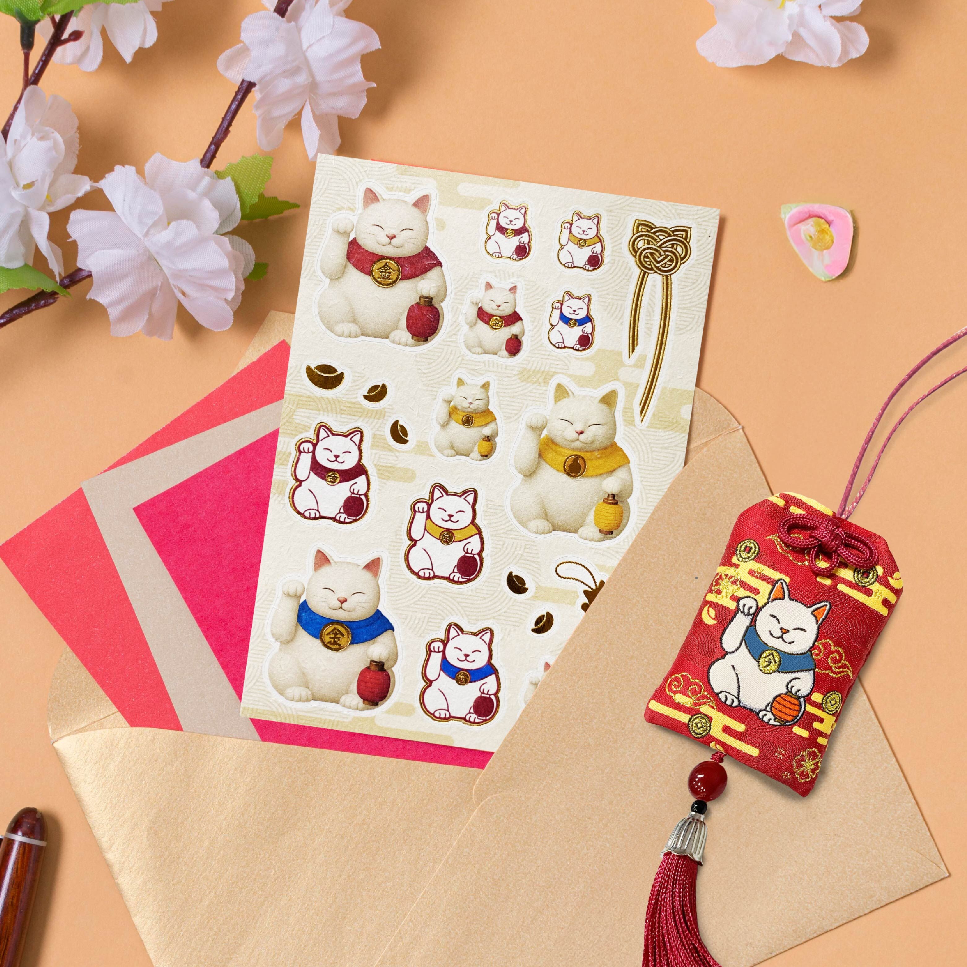 開運貓神 燙金貼紙