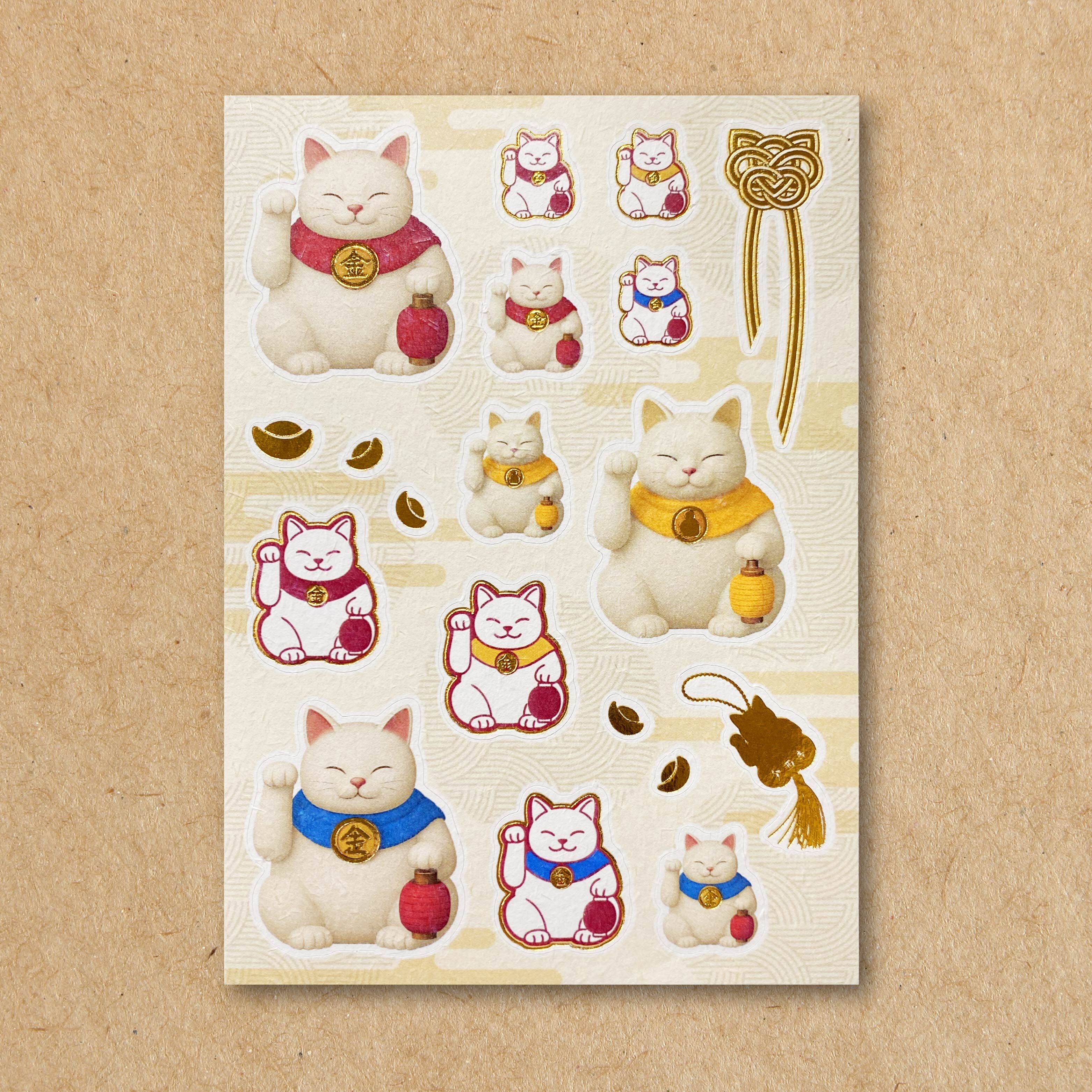 開運貓神 燙金貼紙