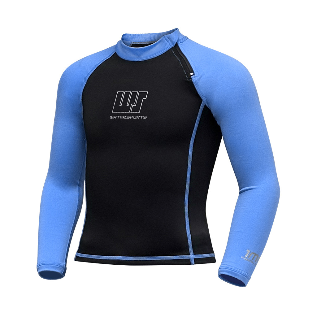 1mm 兒童四向拉伸抓毛游泳保暖上衣 - 黑/藍