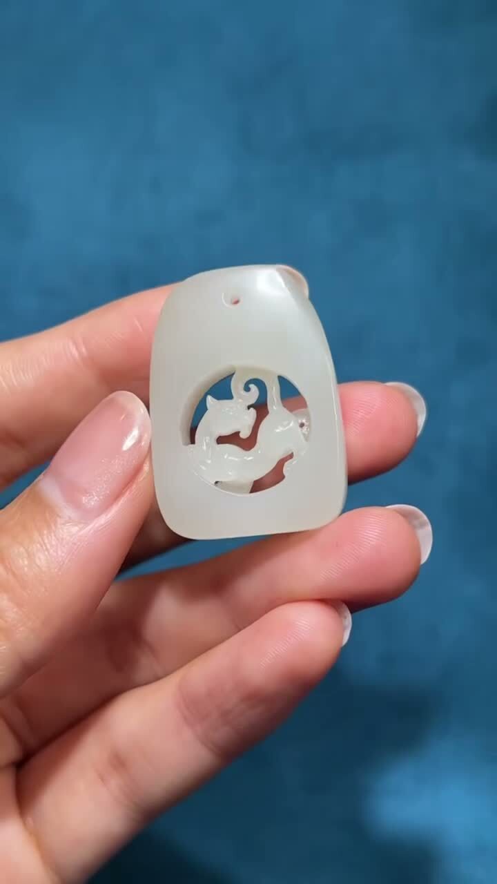 和田玉籽料瓦當虎,天然和田玉軟玉