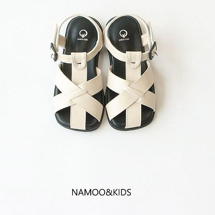正韓夏namoo_kids 兩色法式交叉羅馬涼鞋