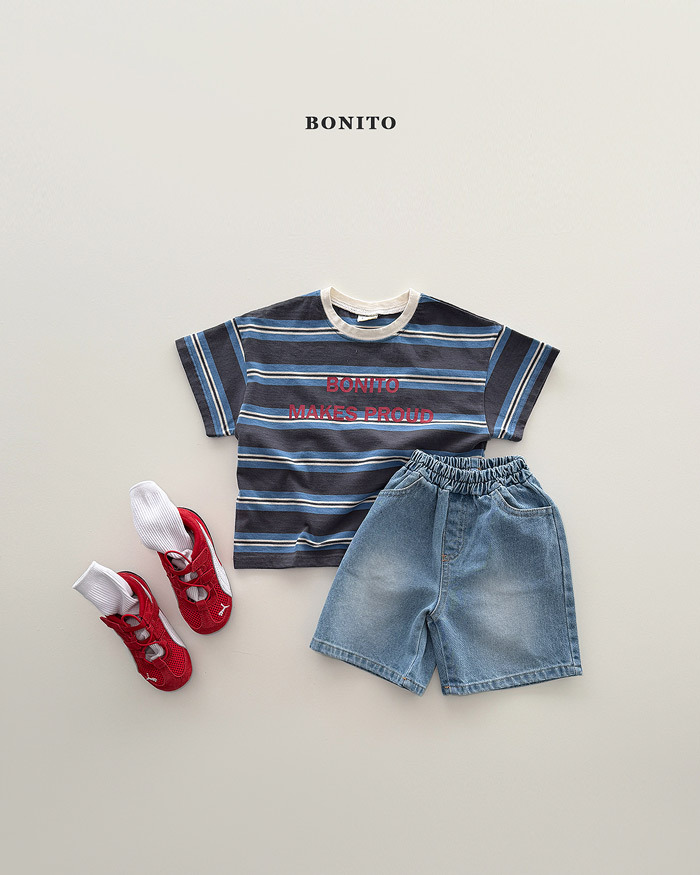 正韓夏Bonito 嫩嬰/小童兩色橫條字母上衣