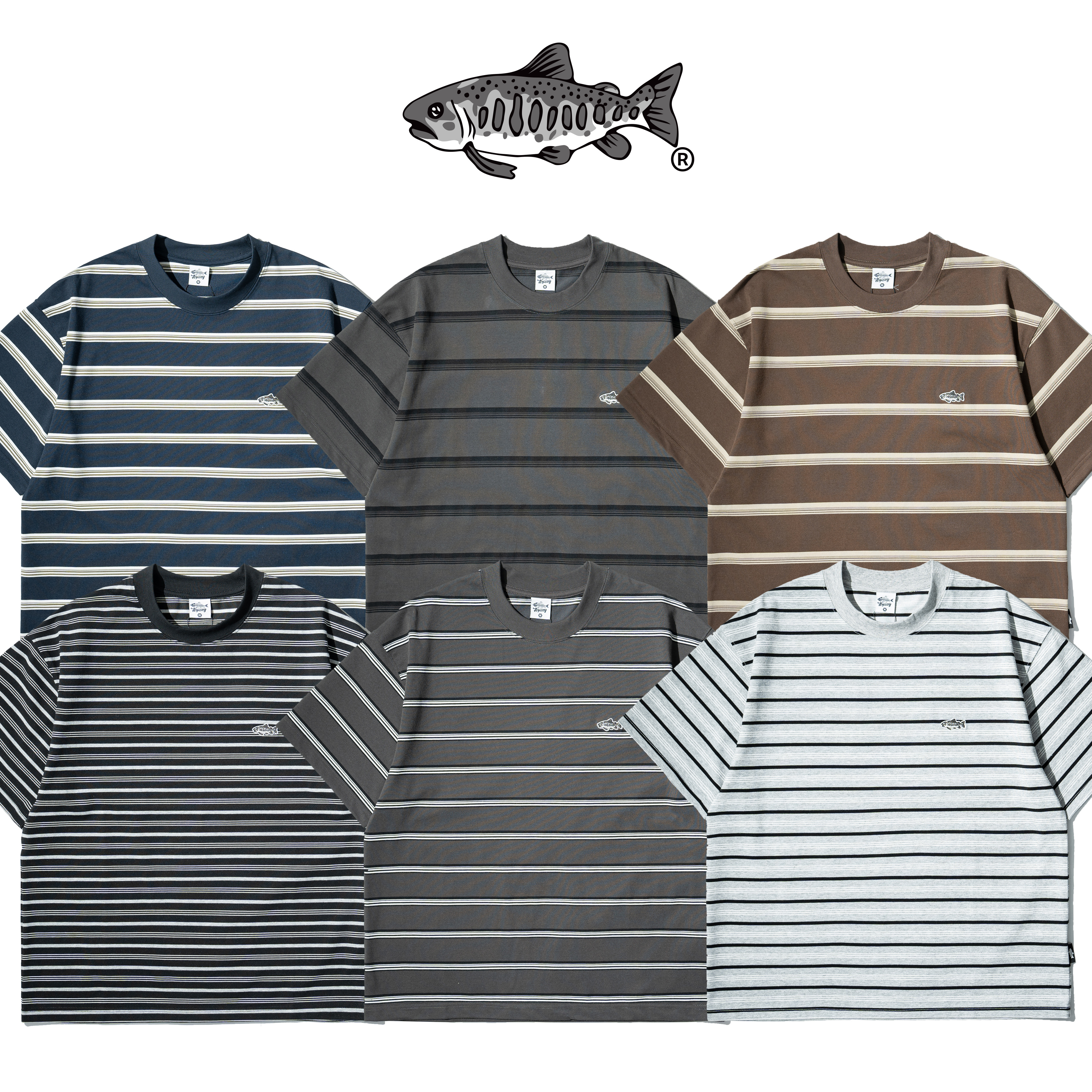 AGILITY Embroidery Stripe Boxy Tee 寬短 小鮭魚刺繡 條紋短Tee [RS0-S26]