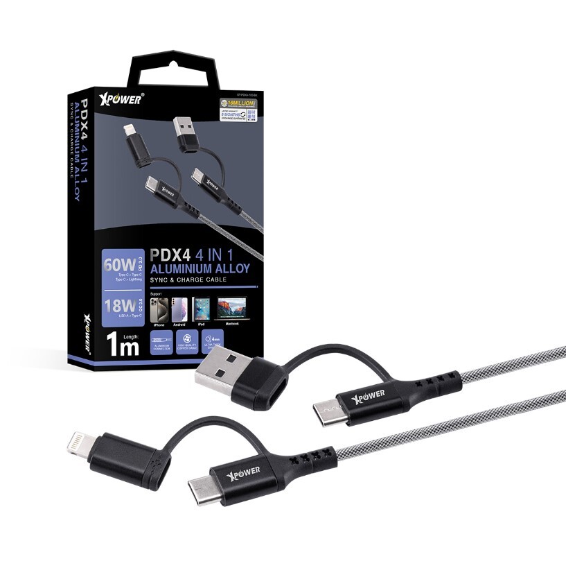 XPower PDX4 4合1 60W PD3.0 鋁合金傳輸充電線