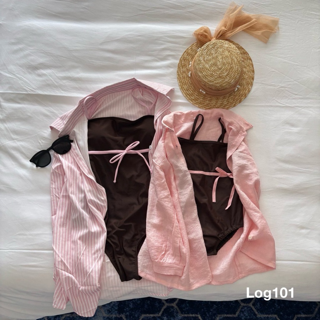 正韓夏log101 親子裝_兩色蝴蝶結綁帶泳衣