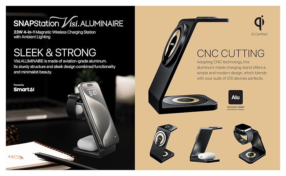 Microdia SNAPStation Aluminaire - 23W 3-in-1 MagSafe Magnetic Wireless Charging Station 5200