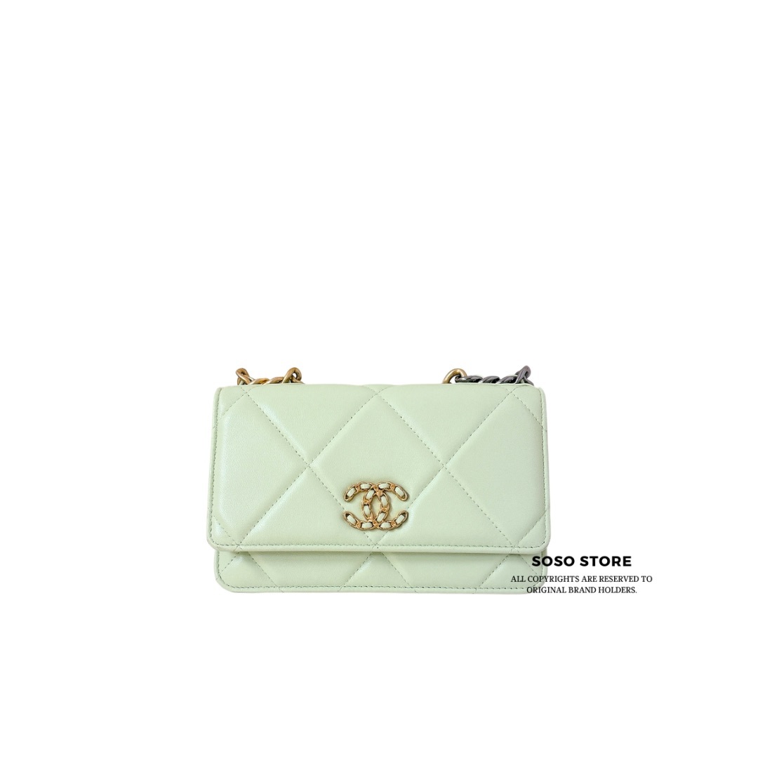 Chanel 19 Wallet On Chain - Pastel Pistachio Green / Ghw