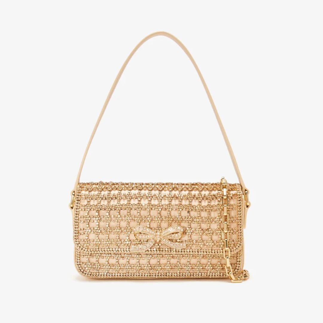 1SP0102-026 SELF PORTRAIT Gold Crystal Shoulder Baguette Bag #RS25-304AB-GD (B-NB-E)