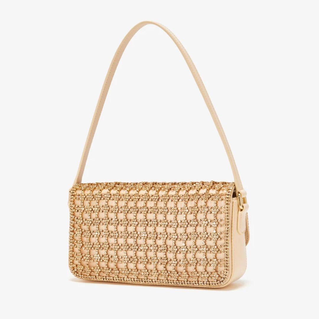 1SP0102-026 SELF PORTRAIT Gold Crystal Shoulder Baguette Bag #RS25-304AB-GD (B-NB-E)