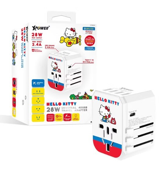 XPower x Hello Kitty TA5C 28W Type-C+USB旅行充電轉插