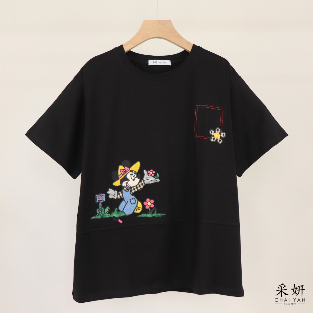 卡通壓線寬版短袖上衣