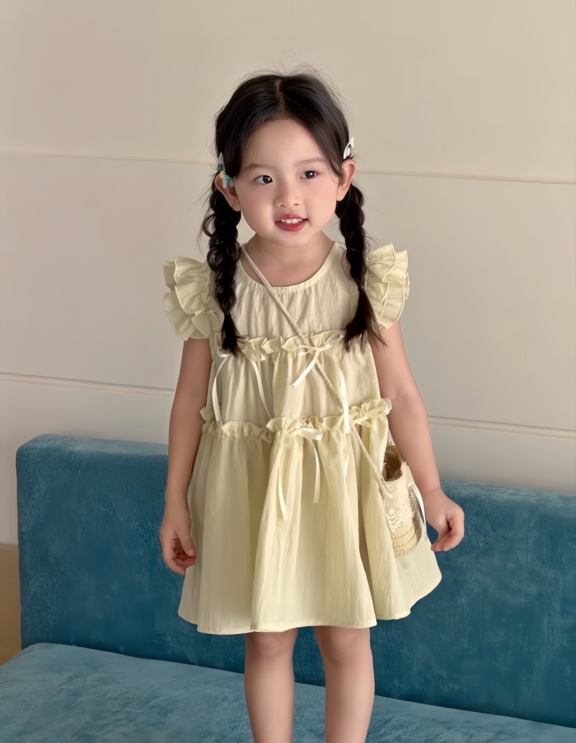 蝴蝶結荷葉邊洋裝|含包