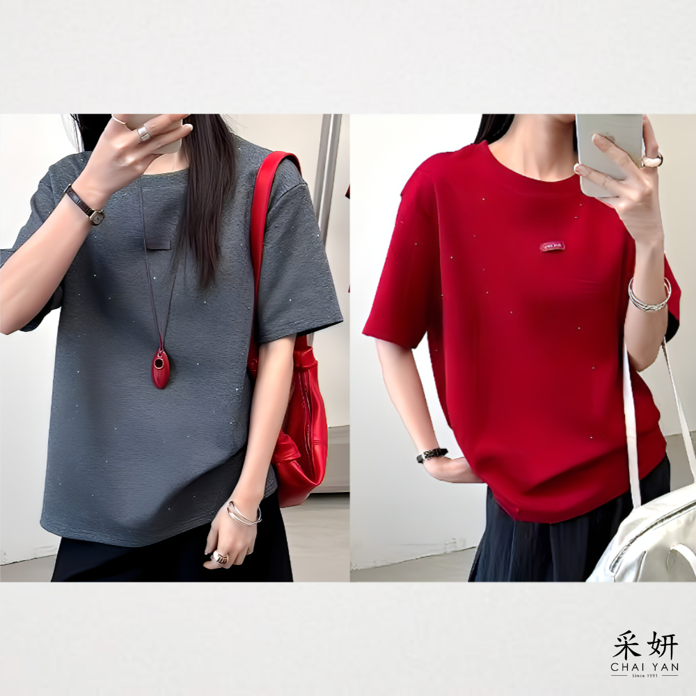 布標水鑽短袖上衣