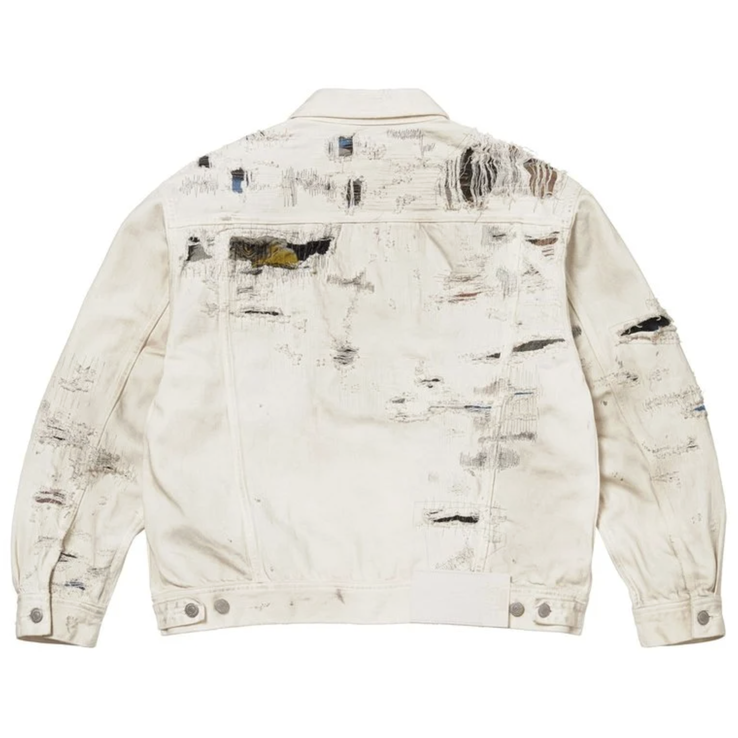 -(B2d04)-SUPREME MM6 MAISON MARGIELA DISTRESSED SELVEDGE DENIM TRUCKER JACKET 聯名款 破壞 丹寧外套 白色／藍色-SS26J7