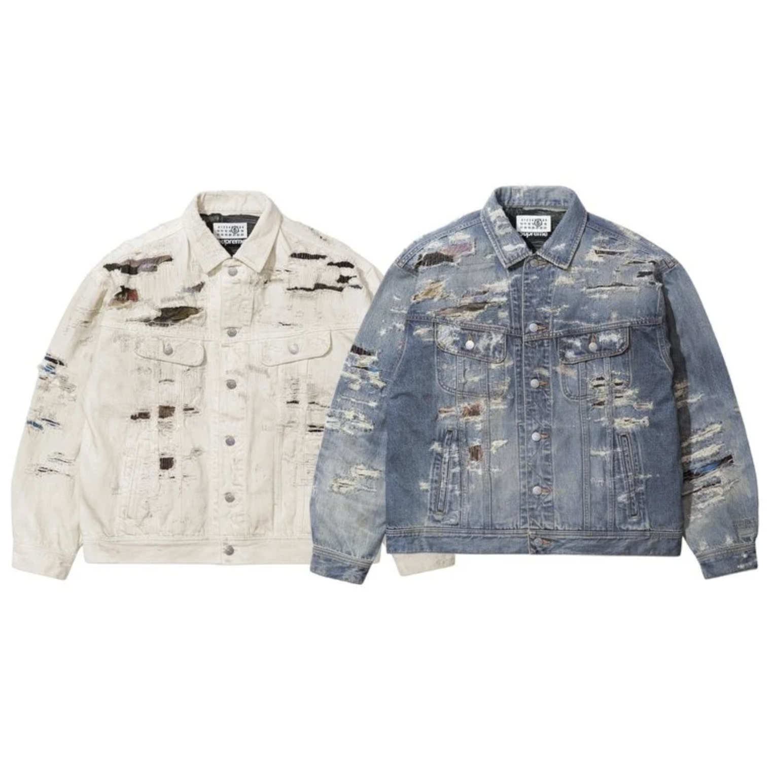 -(B2d04)-SUPREME MM6 MAISON MARGIELA DISTRESSED SELVEDGE DENIM TRUCKER JACKET 聯名款 破壞 丹寧外套 白色／藍色-SS26J7