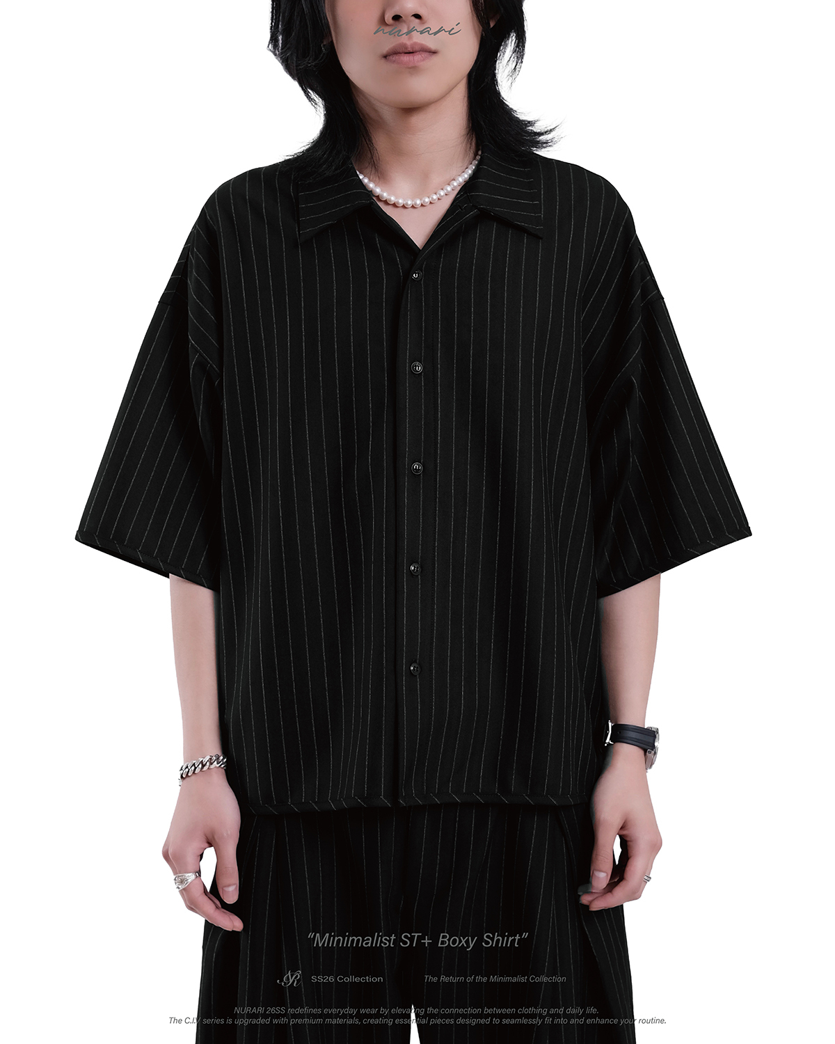 Nurari 寬鬆直條紋短袖襯衫 26 S/S Civ. Minimalist ST+ boxy shirt