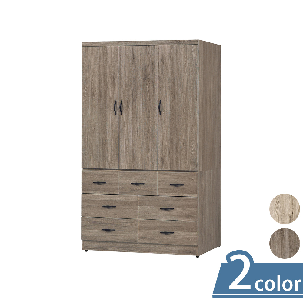 柏蒂家居-貝克4尺工業風三門七抽衣櫃/衣櫥(兩色可選)