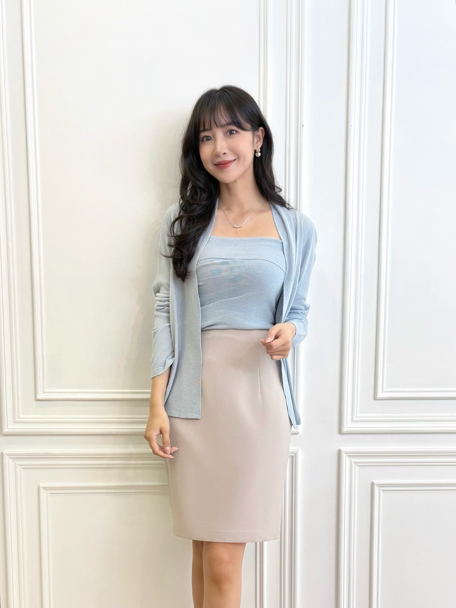 領翻片細肩帶背心+外套針織組合SET