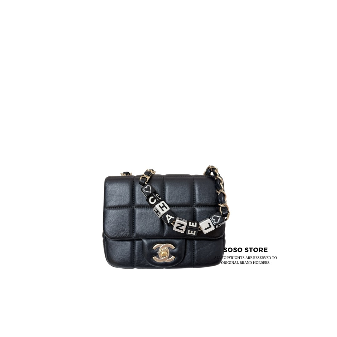 Chanel Monaco Mini Square Flap Bag - Black / Ghw