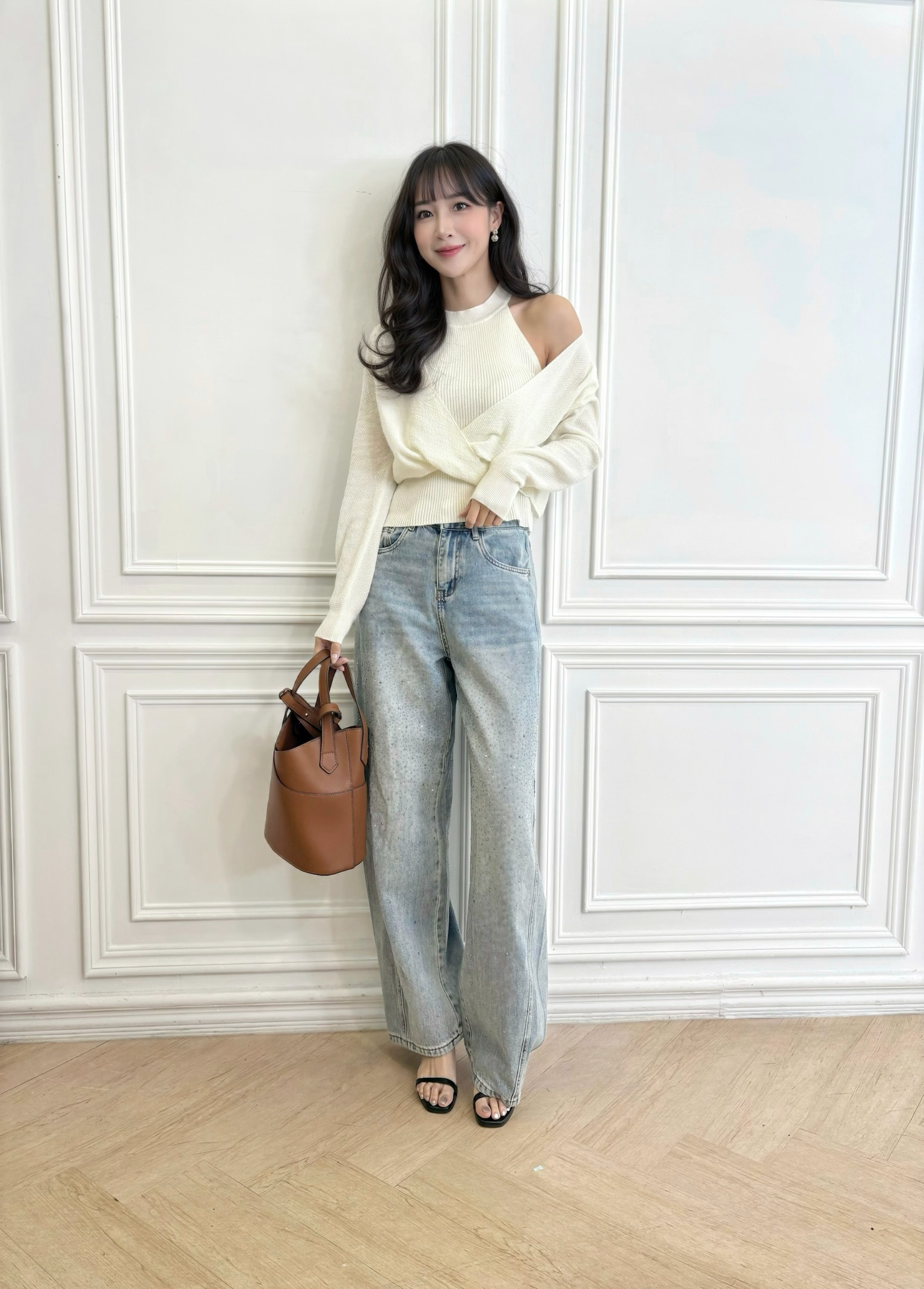 時髦必備!細閃亮鑽牛仔褲