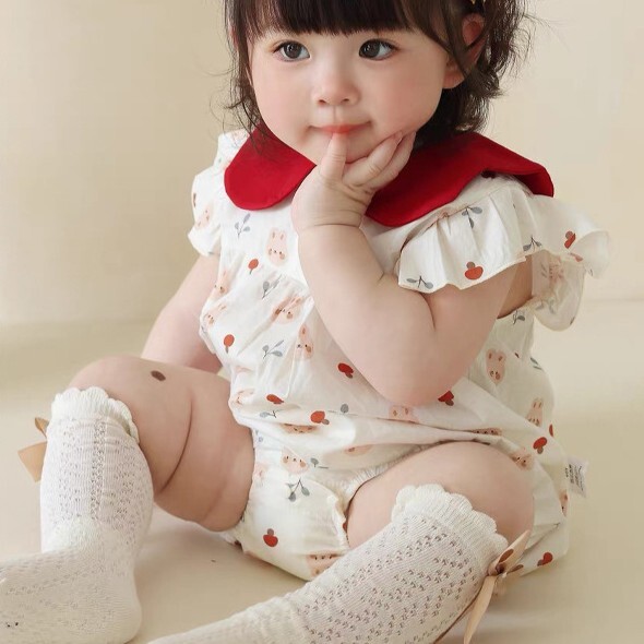 《1238》女寶小兔蘑菇花瓣領包屁衣(66-90)