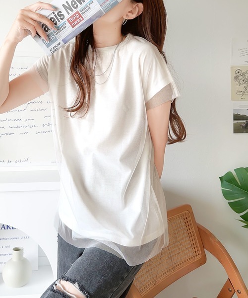 260326 背部印花薄紗層疊法式TEE