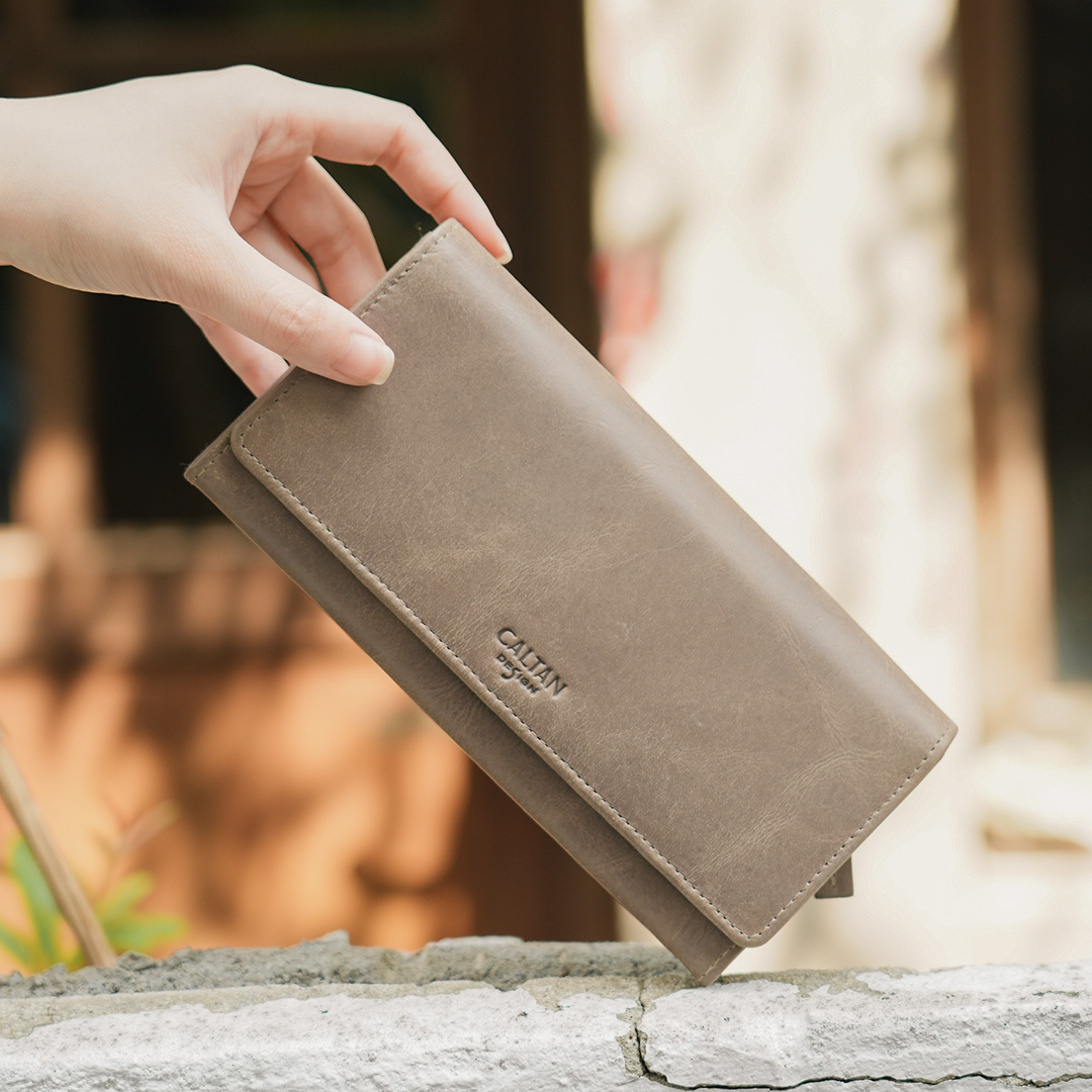 【招財母錢包💰】扣式真皮優美長夾-五色(075169)